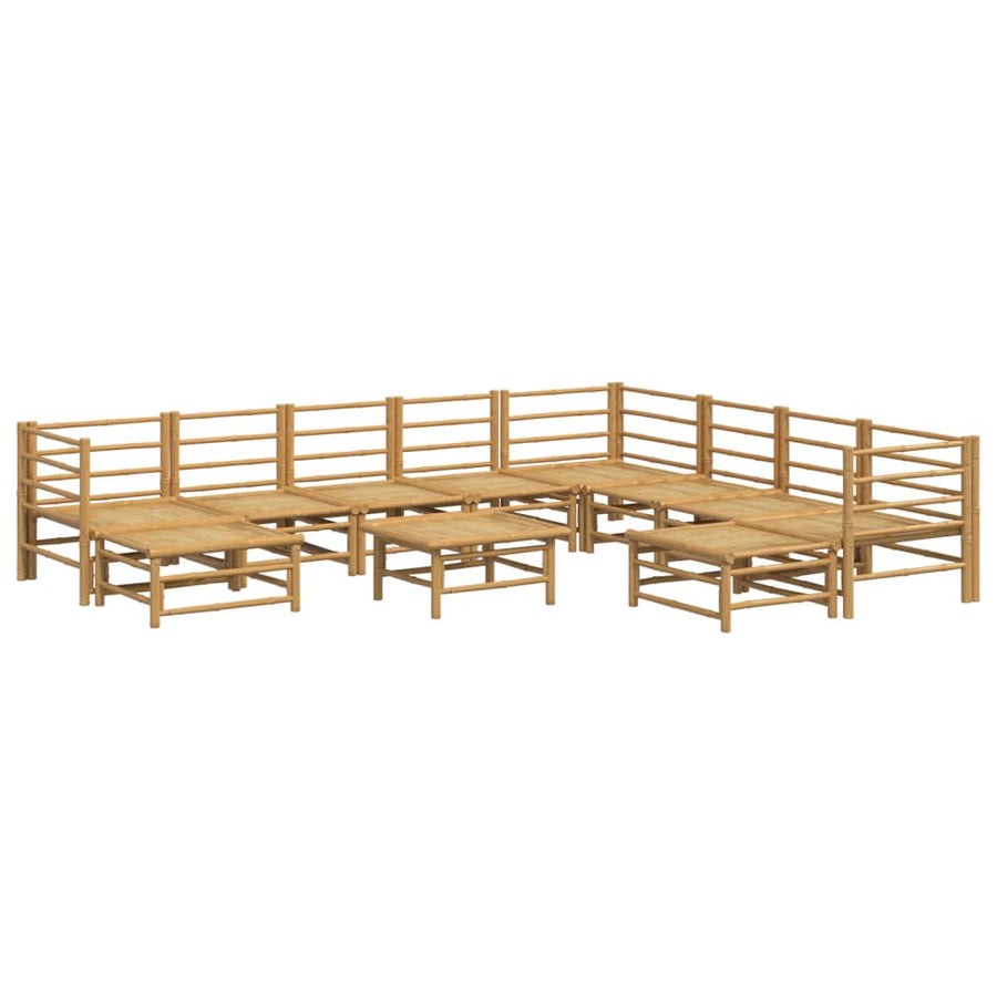 -Delige Loungeset Met Kussens Bamboe Lichtgrijs 3x hoek + 5x midden + 2x voetensteun + Tafel