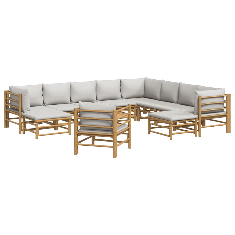2-Delige Loungeset Met Kussens Bamboe Lichtgrijs 3x corner + 5x middle + 2x footrest + chair + table