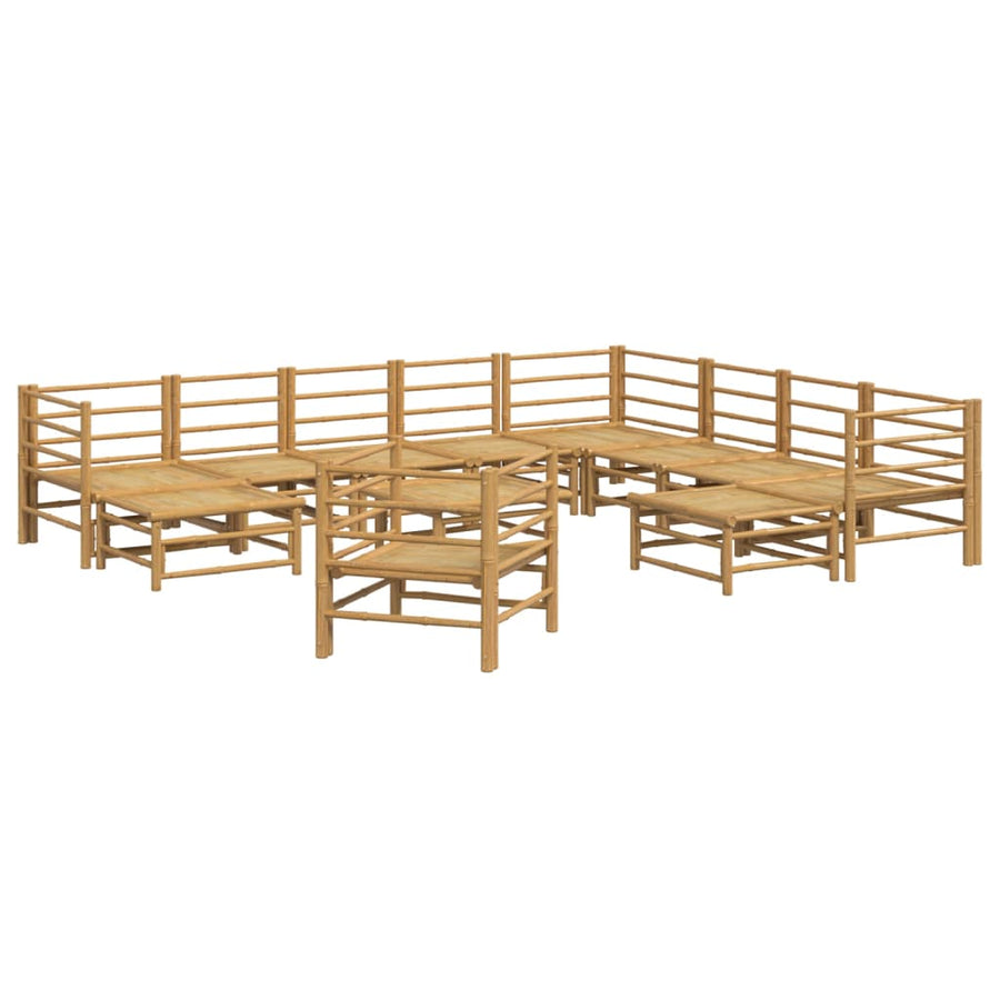 2-Delige Loungeset Met Kussens Bamboe Lichtgrijs 3x corner + 5x middle + 2x footrest + chair + table