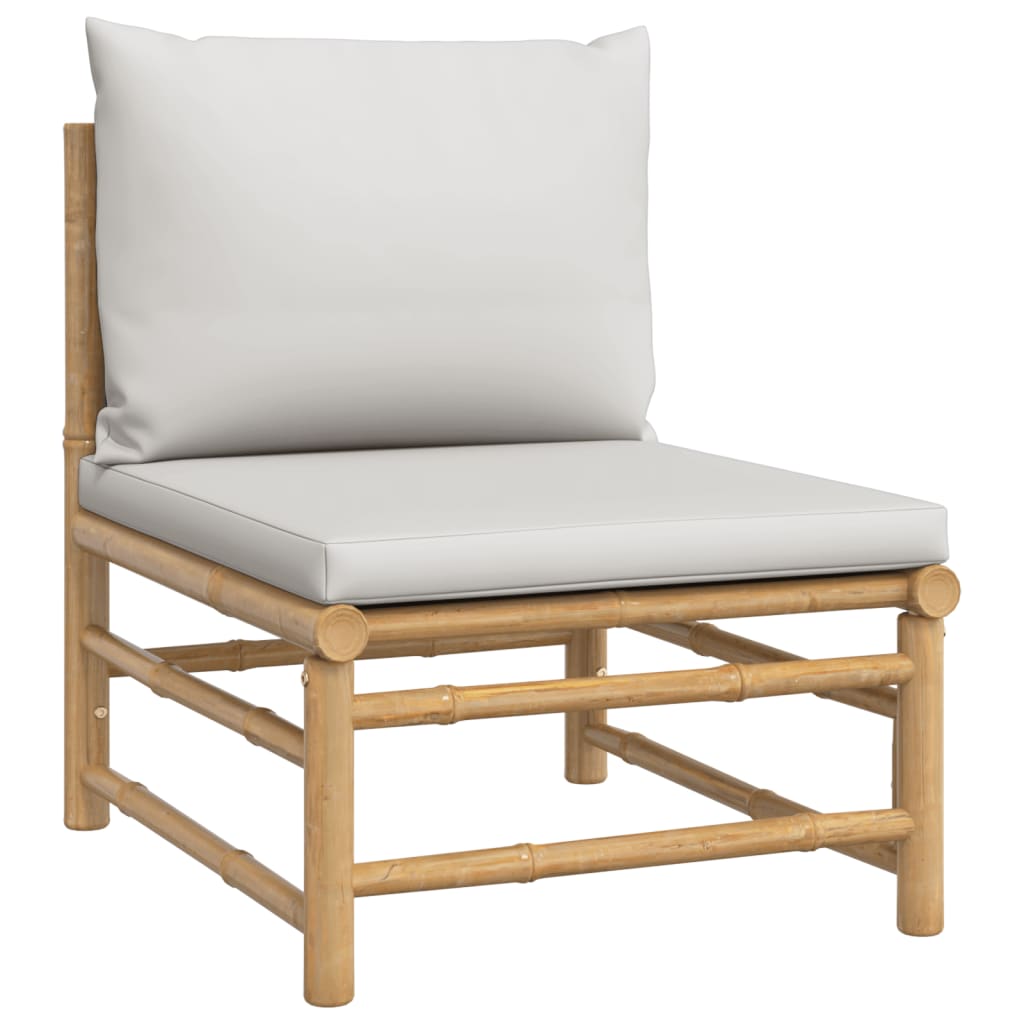 2-Delige Loungeset Met Kussens Bamboe Lichtgrijs 3x corner + 5x middle + 2x footrest + chair + table