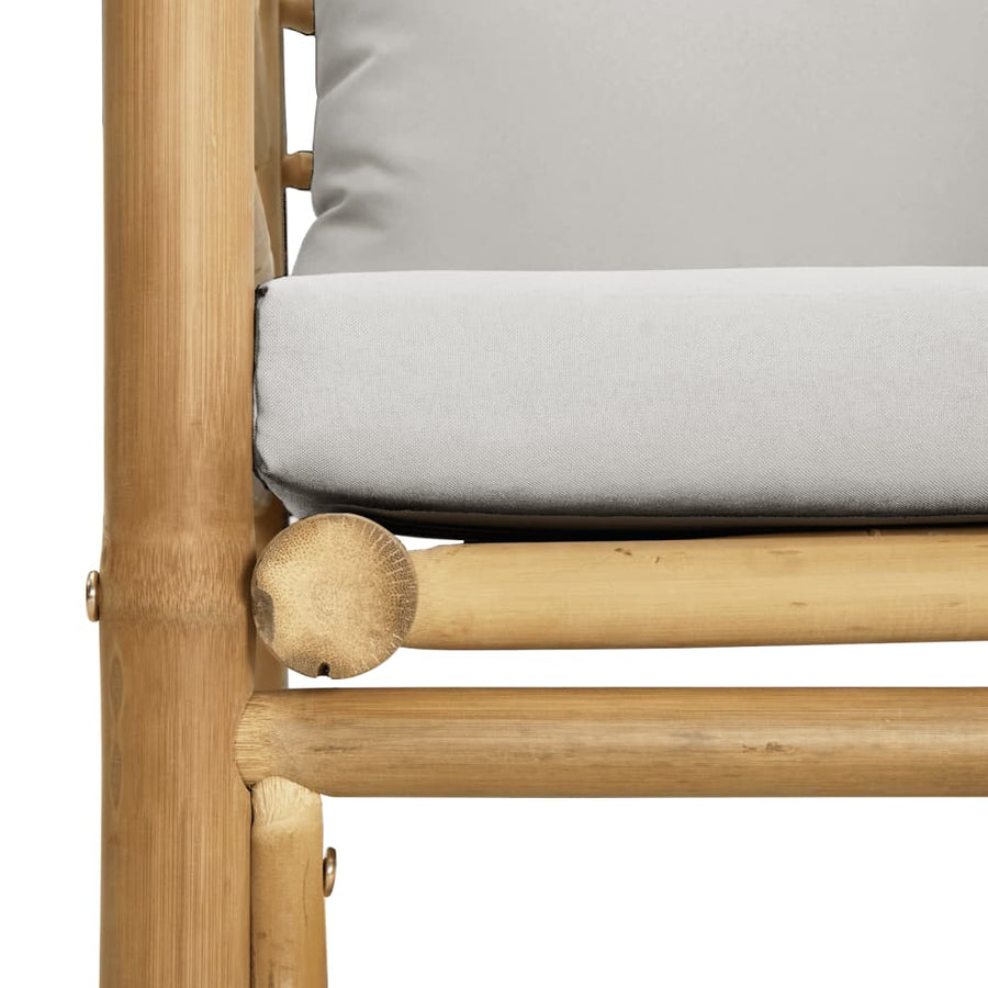 2-Delige Loungeset Met Kussens Bamboe Lichtgrijs 3x corner + 5x middle + 2x footrest + chair + table
