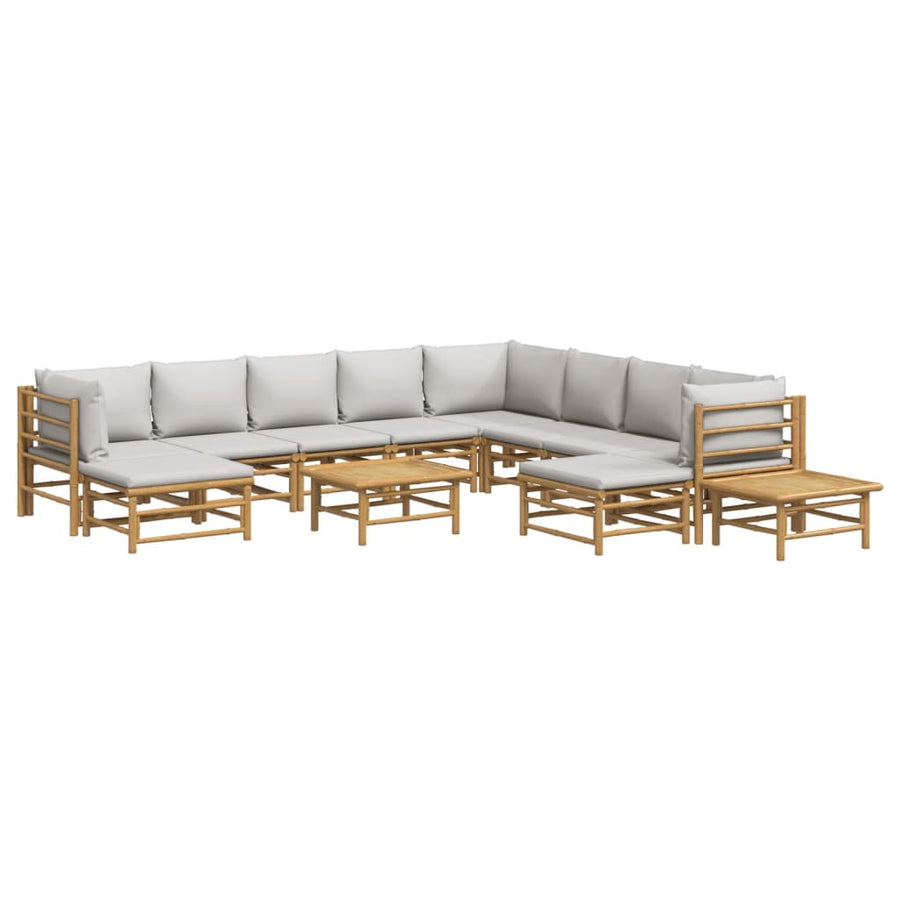 2-Delige Loungeset Met Kussens Bamboe Lichtgrijs 3x hoek + 5x midden + 2x voetensteun + 2x Tafel