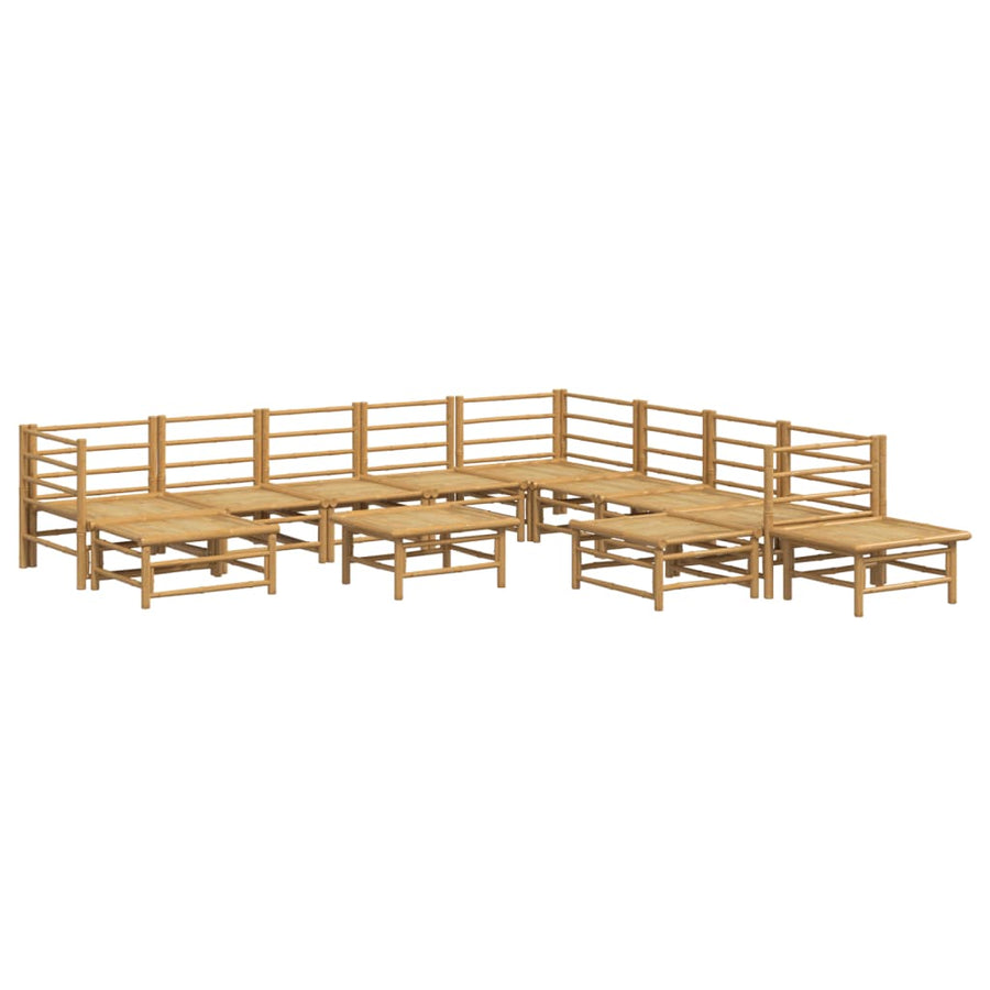 2-Delige Loungeset Met Kussens Bamboe Lichtgrijs 3x hoek + 5x midden + 2x voetensteun + 2x Tafel