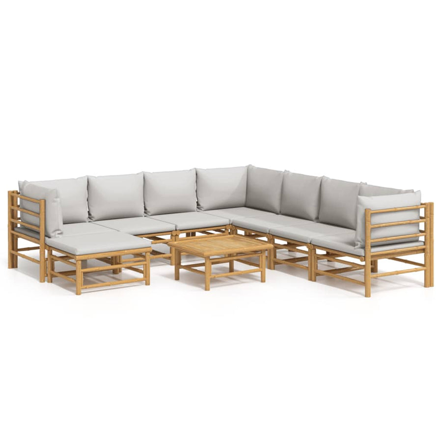 9-Delige Loungeset Met Kussens Bamboe Lichtgrijs 3x hoek + 4x midden + voetensteun + Tafel