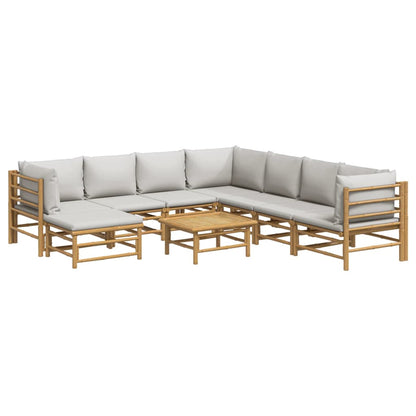 9-Delige Loungeset Met Kussens Bamboe Lichtgrijs 3x hoek + 4x midden + voetensteun + Tafel