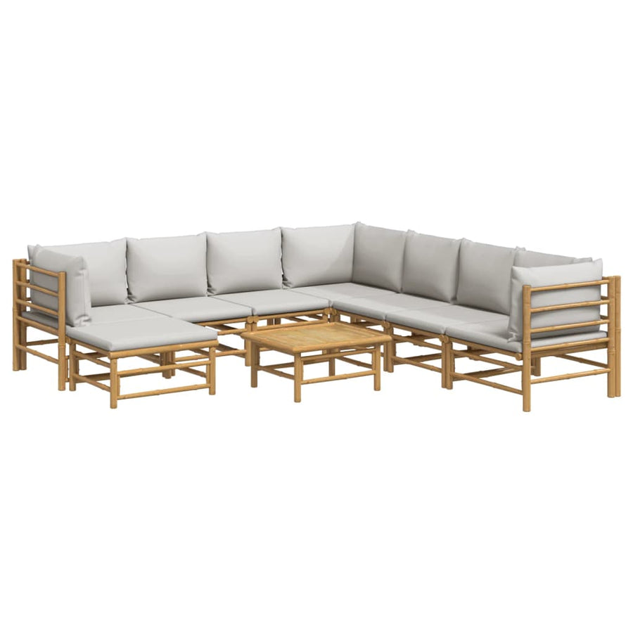 9-Delige Loungeset Met Kussens Bamboe Lichtgrijs 3x hoek + 4x midden + voetensteun + Tafel