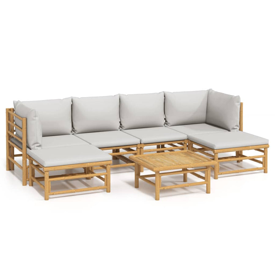 7-Delige Loungeset Met Lichtgrijze Kussens Bamboe Lichtgrijs 2x hoek + 2x midden + 2x voetensteun + Tafel