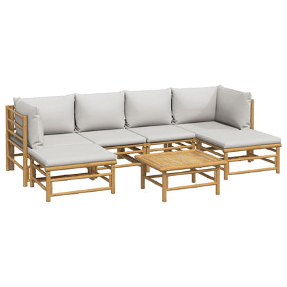 7-Delige Loungeset Met Lichtgrijze Kussens Bamboe Lichtgrijs 2x hoek + 2x midden + 2x voetensteun + Tafel