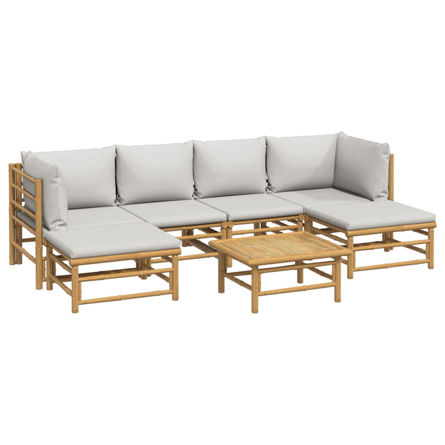 7-Delige Loungeset Met Lichtgrijze Kussens Bamboe Lichtgrijs 2x hoek + 2x midden + 2x voetensteun + Tafel