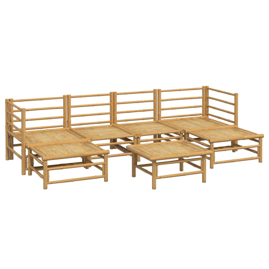 7-Delige Loungeset Met Lichtgrijze Kussens Bamboe Lichtgrijs 2x hoek + 2x midden + 2x voetensteun + Tafel