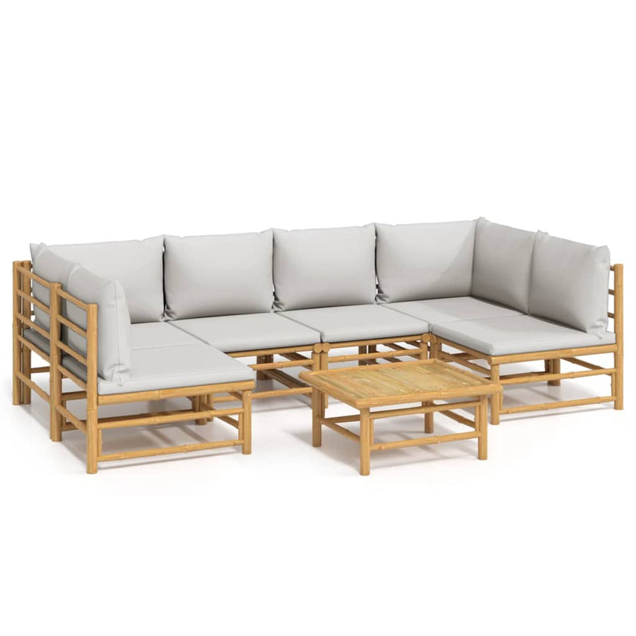7-Delige Loungeset Met Lichtgrijze Kussens Bamboe Lichtgrijs 2x corner + 4x chair + table
