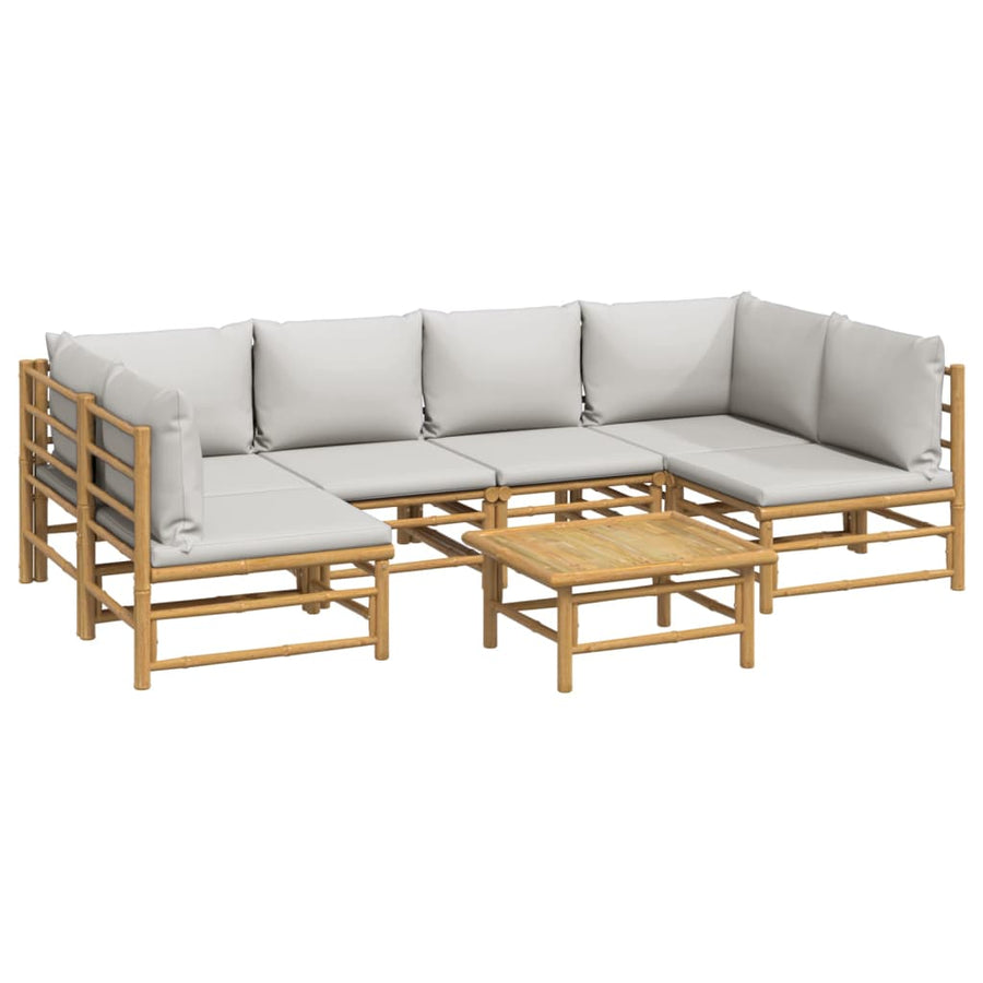 7-Delige Loungeset Met Lichtgrijze Kussens Bamboe Lichtgrijs 2x corner + 4x chair + table