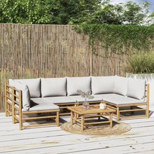 7-Delige Loungeset Met Lichtgrijze Kussens Bamboe Lichtgrijs 2x corner + 4x chair + table
