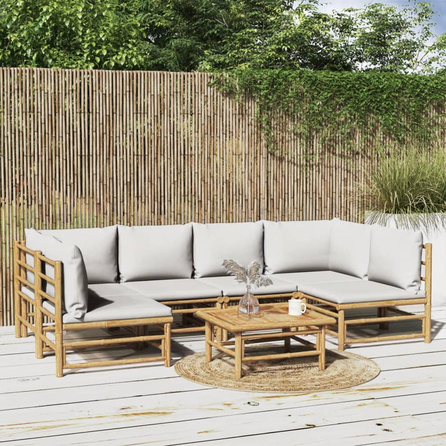 7-Delige Loungeset Met Lichtgrijze Kussens Bamboe Lichtgrijs 2x corner + 4x chair + table