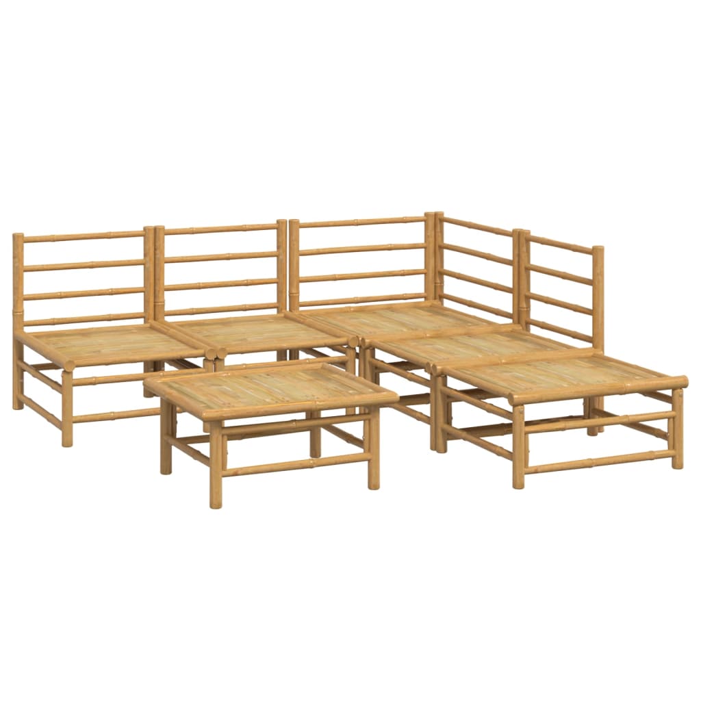 6-Delige Loungeset Met Kussens Bamboe Lichtgrijs hoek + 3x midden + voetensteun + Tafel