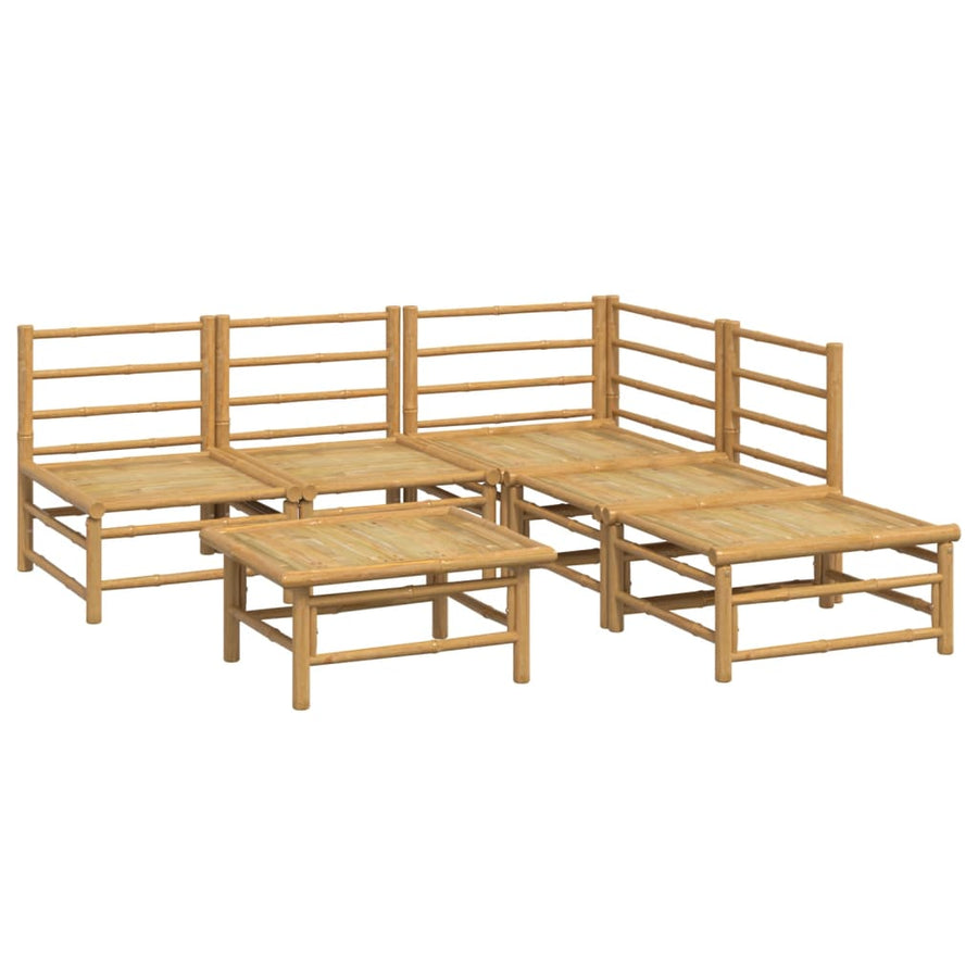 6-Delige Loungeset Met Kussens Bamboe Lichtgrijs hoek + 3x midden + voetensteun + Tafel