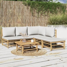 6-Delige Loungeset Met Kussens Bamboe Lichtgrijs hoek + 3x midden + voetensteun + Tafel