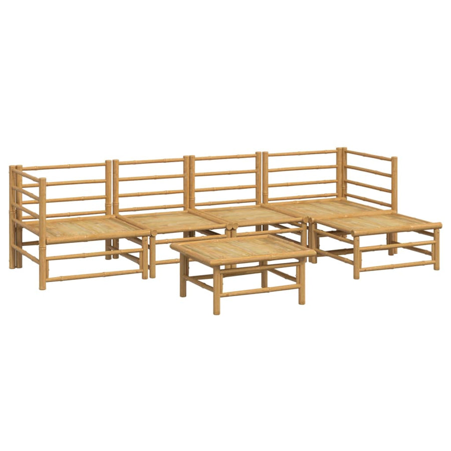 6-Delige Loungeset Met Kussens Bamboe Lichtgrijs 2x hoek + 2x midden + Tafel + voetensteun