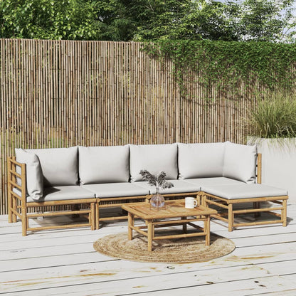6-Delige Loungeset Met Kussens Bamboe Lichtgrijs 2x hoek + 2x midden + Tafel + voetensteun