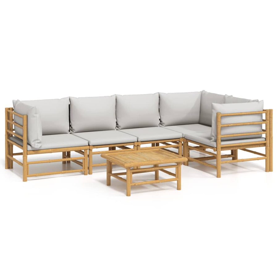 6-Delige Loungeset Met Kussens Bamboe Lichtgrijs 3x corner + 2x chair + table