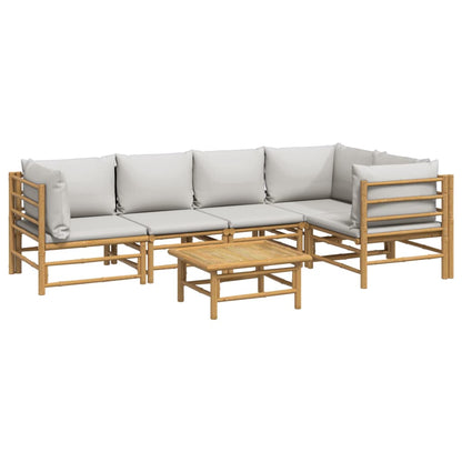 6-Delige Loungeset Met Kussens Bamboe Lichtgrijs 3x corner + 2x chair + table