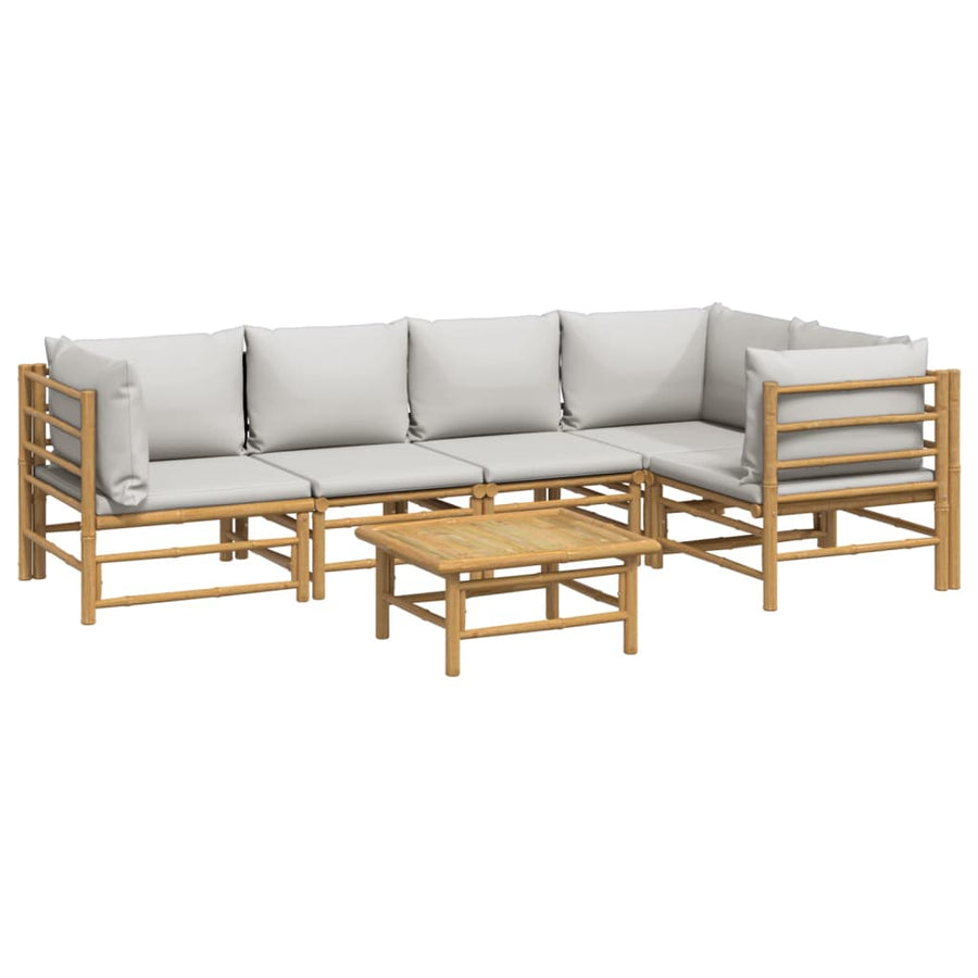 6-Delige Loungeset Met Kussens Bamboe Lichtgrijs 3x corner + 2x chair + table
