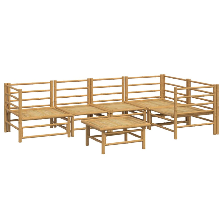6-Delige Loungeset Met Kussens Bamboe Lichtgrijs 3x corner + 2x chair + table