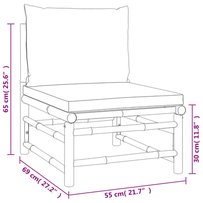 6-Delige Loungeset Met Kussens Bamboe Lichtgrijs 3x corner + 2x chair + table