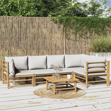 6-Delige Loungeset Met Kussens Bamboe Lichtgrijs 3x corner + 2x chair + table