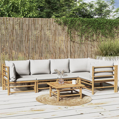 6-Delige Loungeset Met Kussens Bamboe Lichtgrijs 3x corner + 2x chair + table