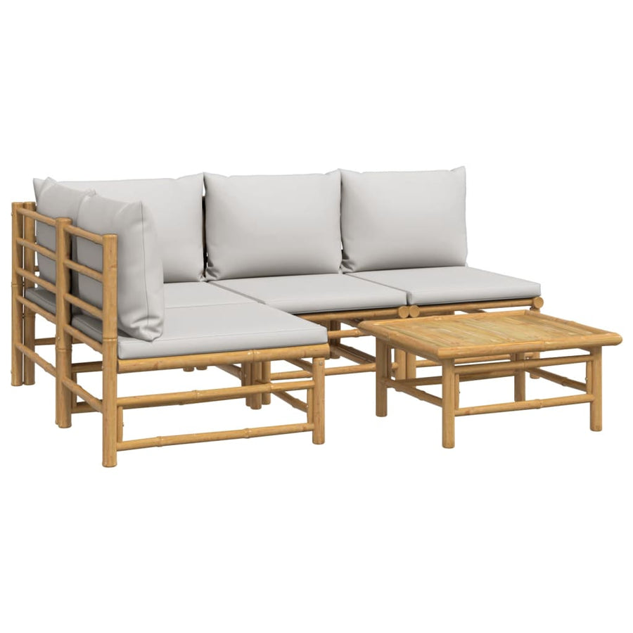 5-Delige Loungeset Met Kussens Bamboe Lichtgrijs hoek + 3x midden + Tafel
