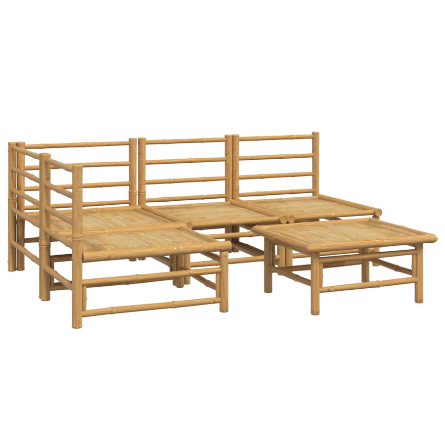 5-Delige Loungeset Met Kussens Bamboe Lichtgrijs hoek + 3x midden + Tafel