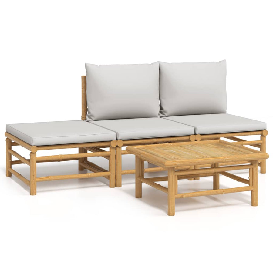 4-Delige Loungeset Met Kussens Bamboe Lichtgrijs 2x midden + voetensteun + Tafel