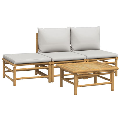 4-Delige Loungeset Met Kussens Bamboe Lichtgrijs 2x midden + voetensteun + Tafel