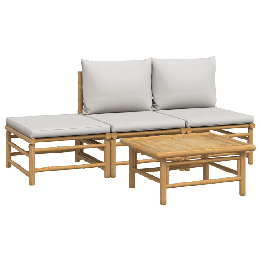 4-Delige Loungeset Met Kussens Bamboe Lichtgrijs 2x midden + voetensteun + Tafel