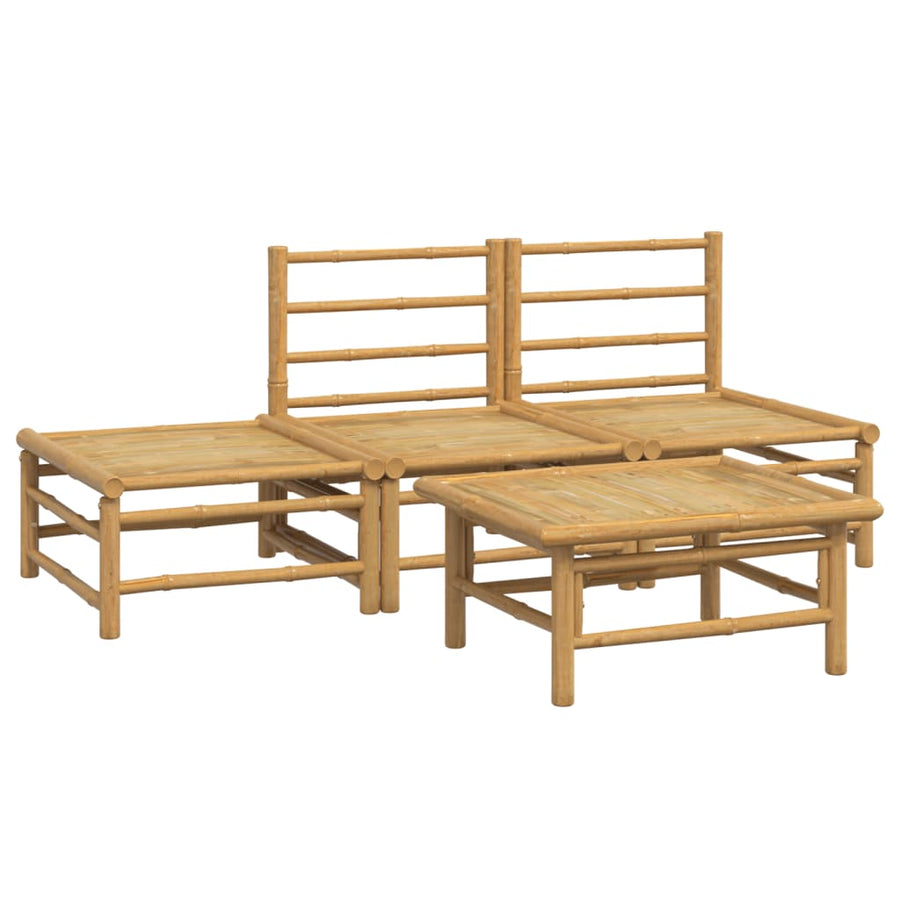 4-Delige Loungeset Met Kussens Bamboe Lichtgrijs 2x midden + voetensteun + Tafel