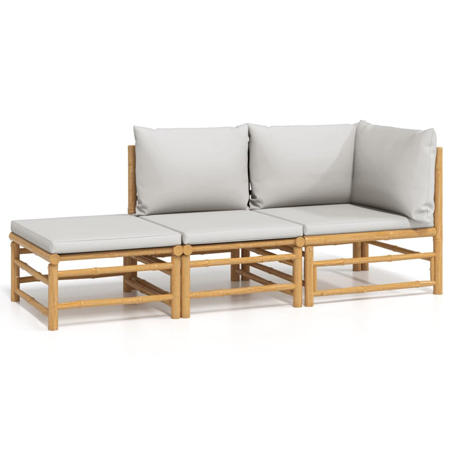 3-Delige Loungeset Met Kussens Bamboe Lichtgrijs hoek + midden + voetensteun