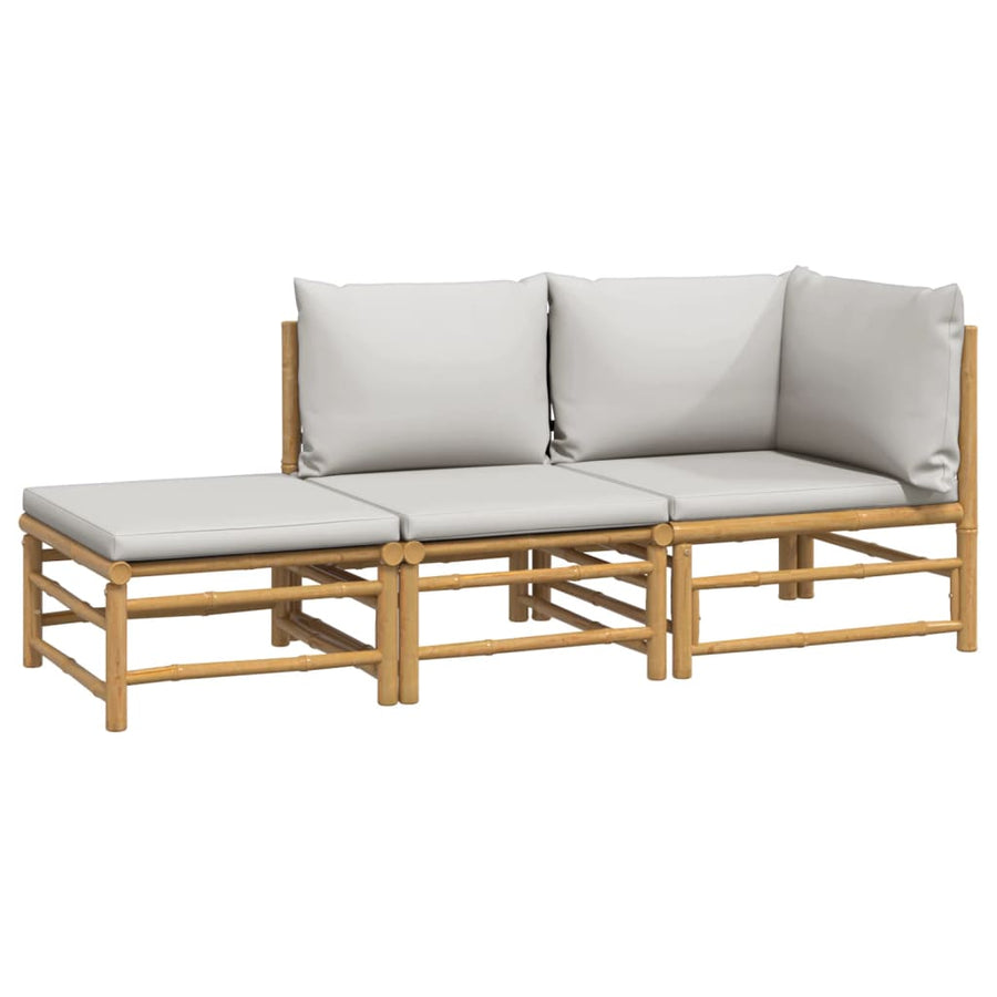3-Delige Loungeset Met Kussens Bamboe Lichtgrijs hoek + midden + voetensteun