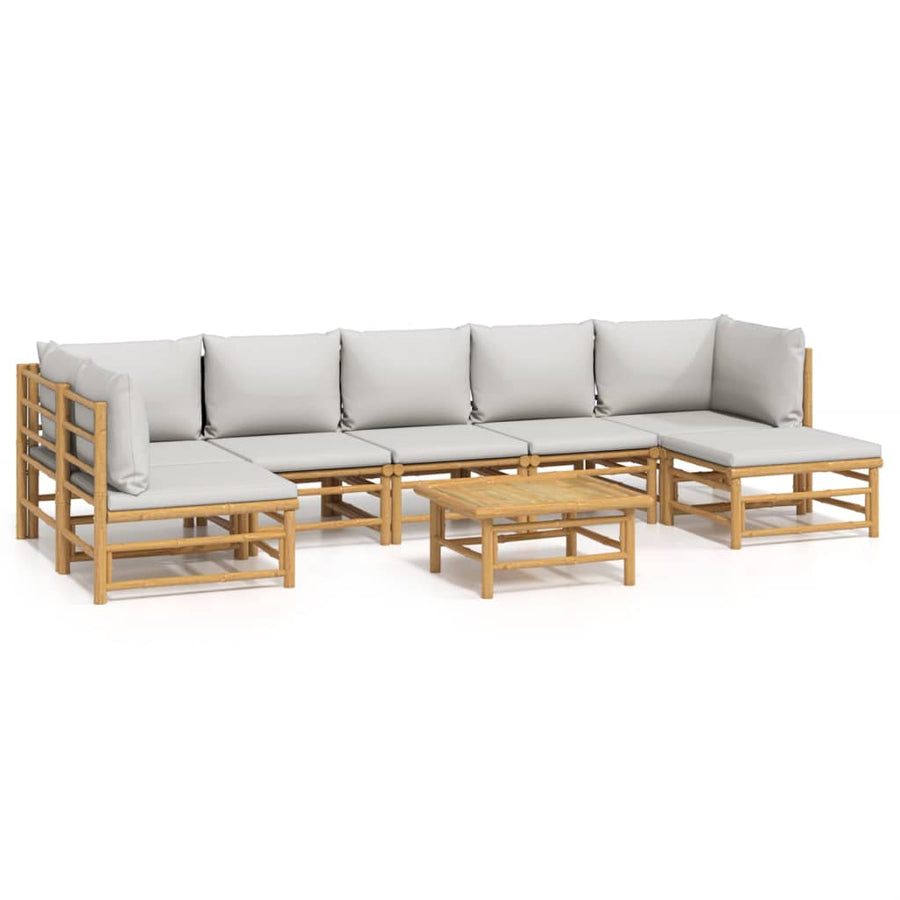 8-Delige Loungeset Met Kussens Bamboe Lichtgrijs 2x hoek + 4x midden + voetensteun + Tafel