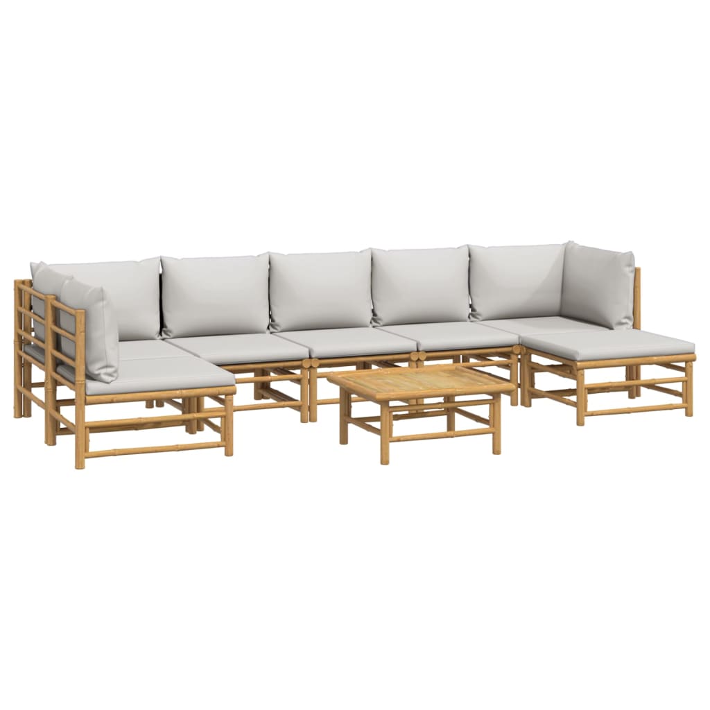 8-Delige Loungeset Met Kussens Bamboe Lichtgrijs 2x hoek + 4x midden + voetensteun + Tafel