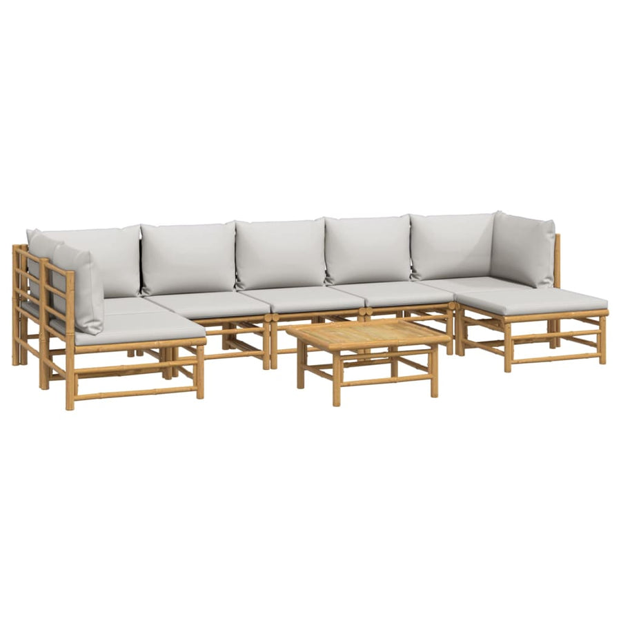 8-Delige Loungeset Met Kussens Bamboe Lichtgrijs 2x hoek + 4x midden + voetensteun + Tafel
