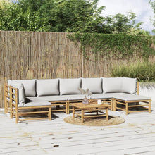 8-Delige Loungeset Met Kussens Bamboe Lichtgrijs 2x hoek + 4x midden + voetensteun + Tafel