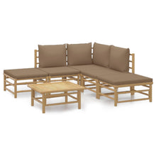 6-Delige Loungeset Met Kussens Bamboe Taupe hoek + 2x midden + 2x voetensteun + Tafel
