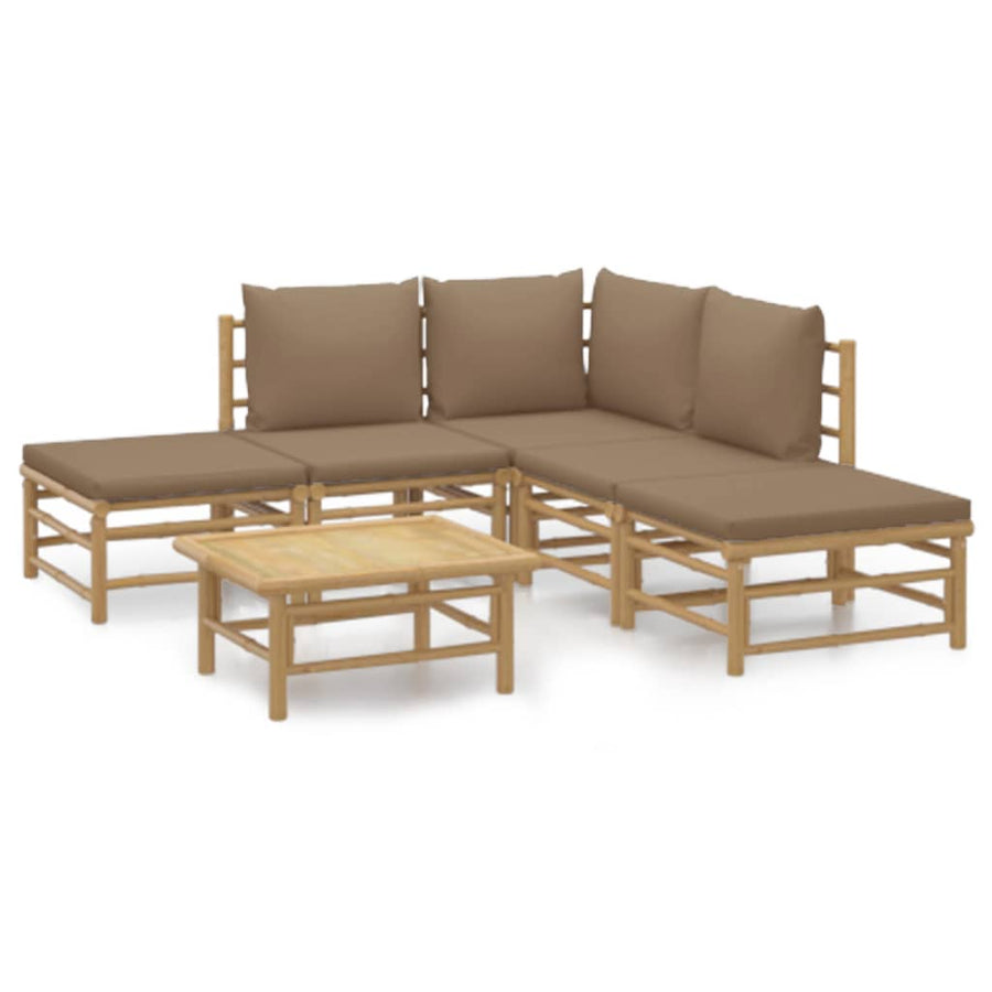 6-Delige Loungeset Met Kussens Bamboe Taupe hoek + 2x midden + 2x voetensteun + Tafel