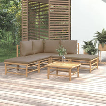 6-Delige Loungeset Met Kussens Bamboe Taupe hoek + 2x midden + 2x voetensteun + Tafel