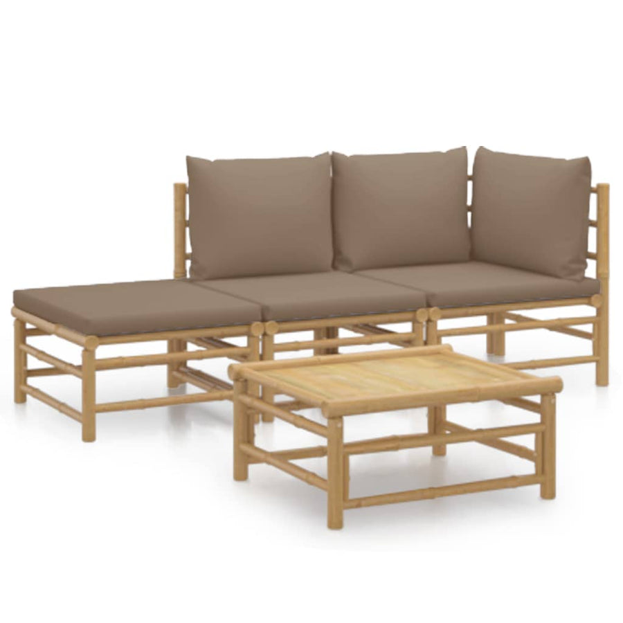 4-Delige Loungeset Met Kussens Bamboe Taupe hoek + midden + voetensteun + Tafel