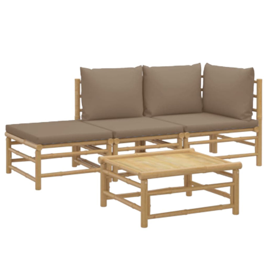 4-Delige Loungeset Met Kussens Bamboe Taupe hoek + midden + voetensteun + Tafel