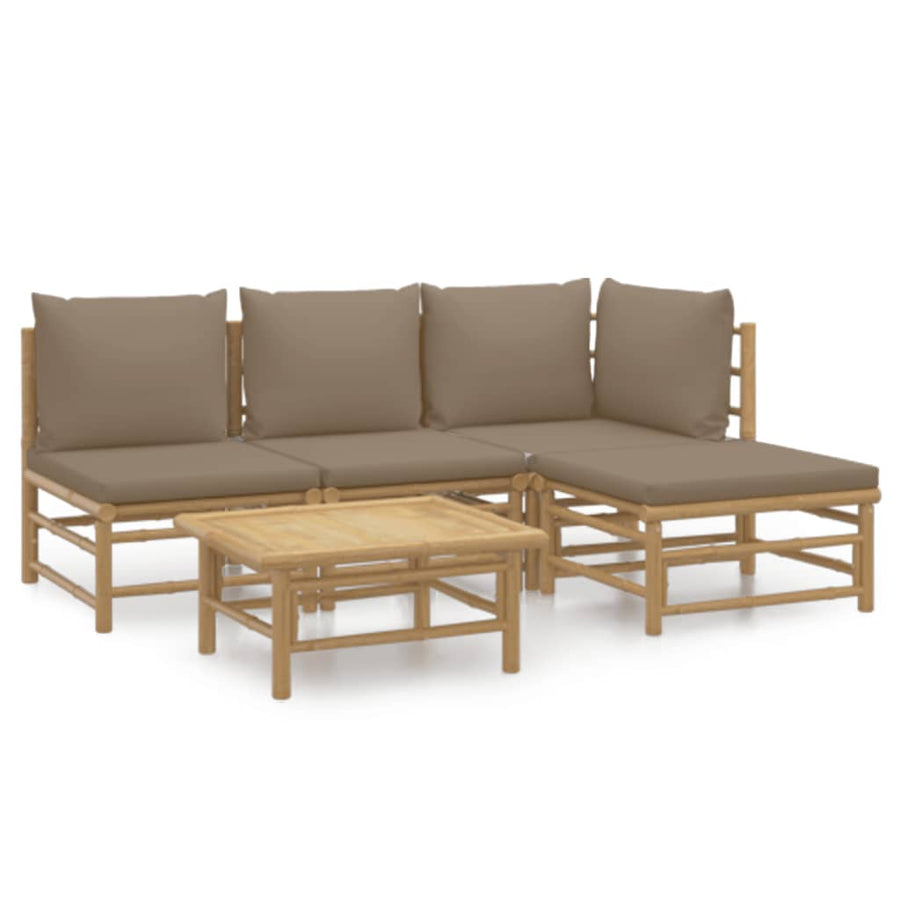 5-Delige Loungeset Met Kussens Bamboe Taupe hoek + 2x midden + voetensteun + Tafel