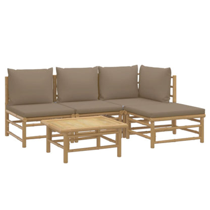 5-Delige Loungeset Met Kussens Bamboe Taupe hoek + 2x midden + voetensteun + Tafel