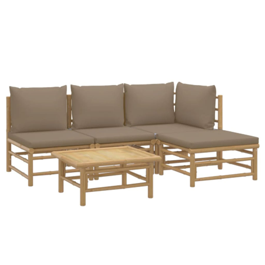 5-Delige Loungeset Met Kussens Bamboe Taupe hoek + 2x midden + voetensteun + Tafel